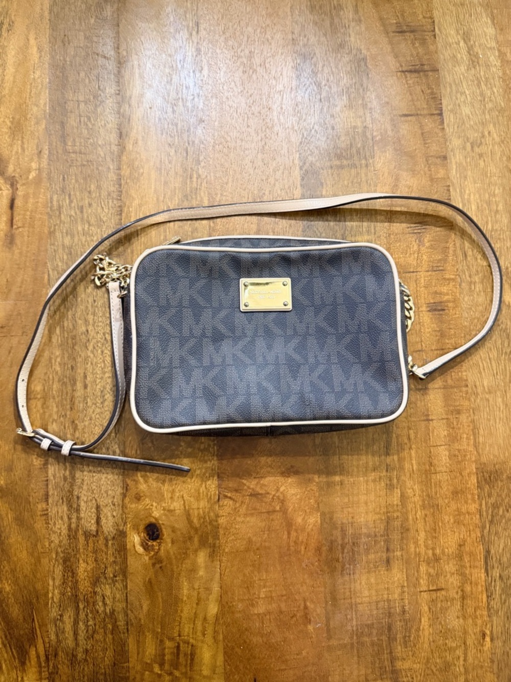 SOLD!! SOLD!! Michael Kors Brown Logo Crossbody with Cream Trim